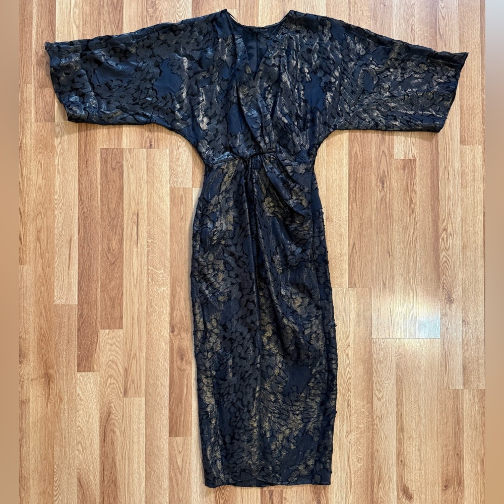 Zara Foil Draped Midi Dress Size XS